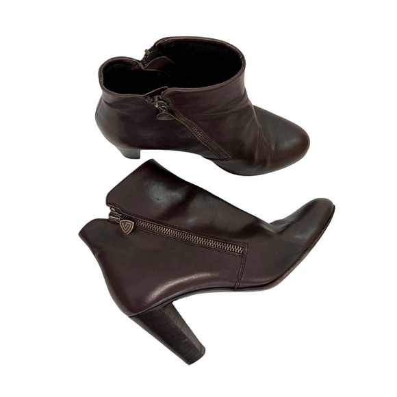 AGL Classic Brown Genuine Leather Ankle Boots Rounded Toe Heel 38.5 8.5 - Picture 2 of 13